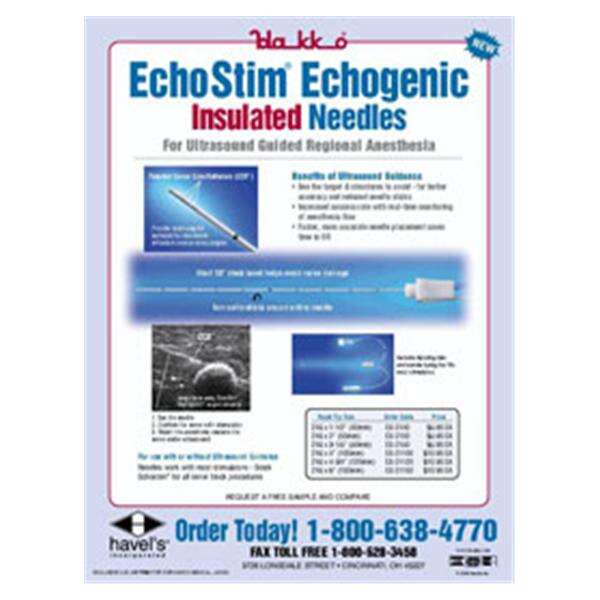 Needle 21gx3-1/8 EchoStim Ultrasound Ins EcgncTp 1cm Calibrations Cnvntnl Each